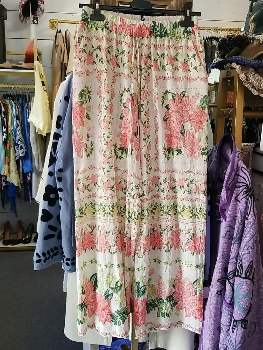Pink Floral Maxi Skirt with Green Accents - Effortless Summer Style